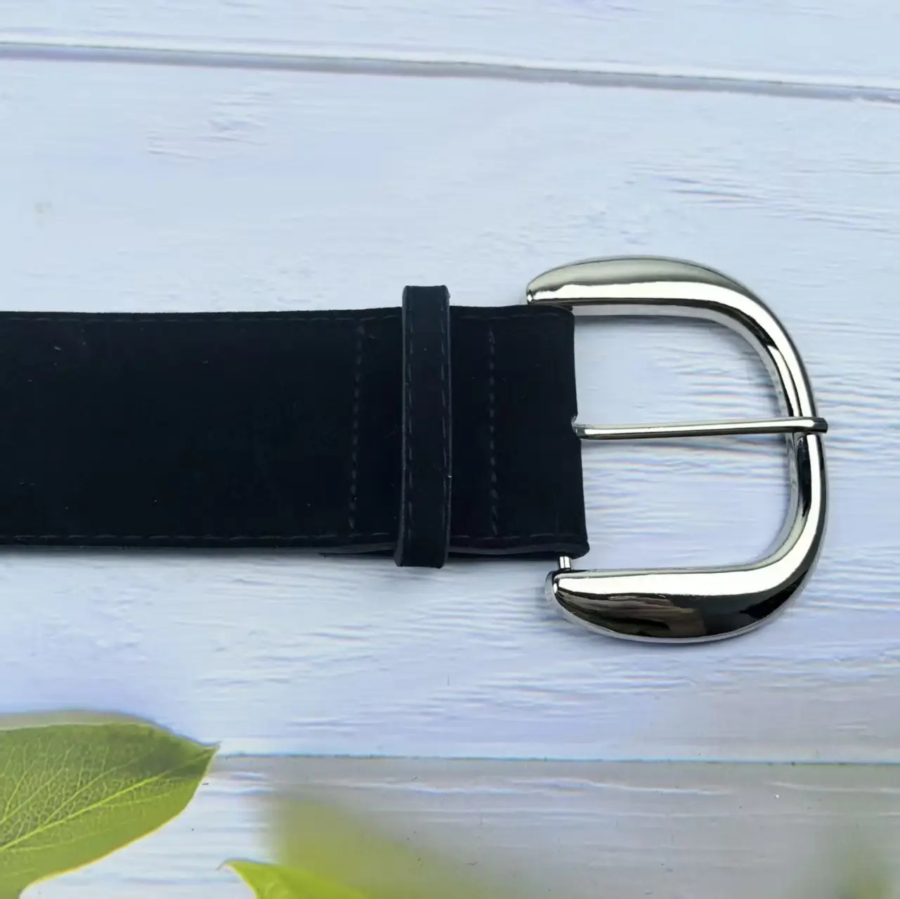 Women's Black Suede Belt with Silver Buckle 6cm — feature 9
