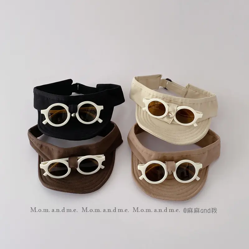 Baby Sunscreen Hat with Sunglasses Brown Adjustable Cap - Image 8