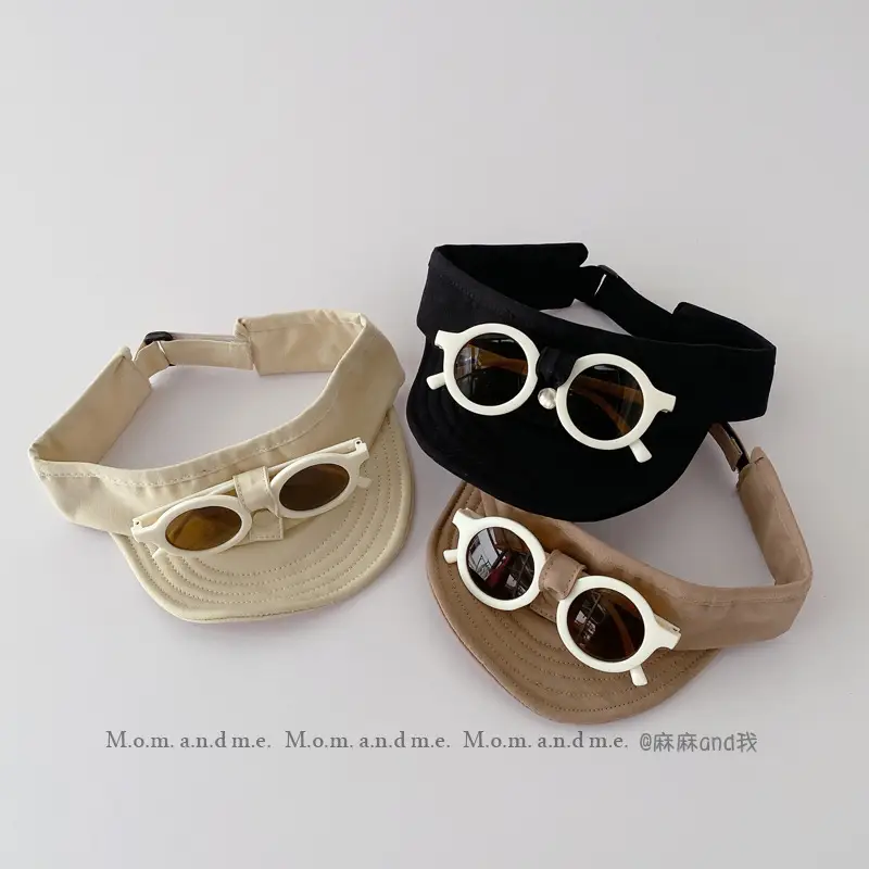 Baby Sunscreen Hat with Sunglasses Brown Adjustable Cap - Image 9