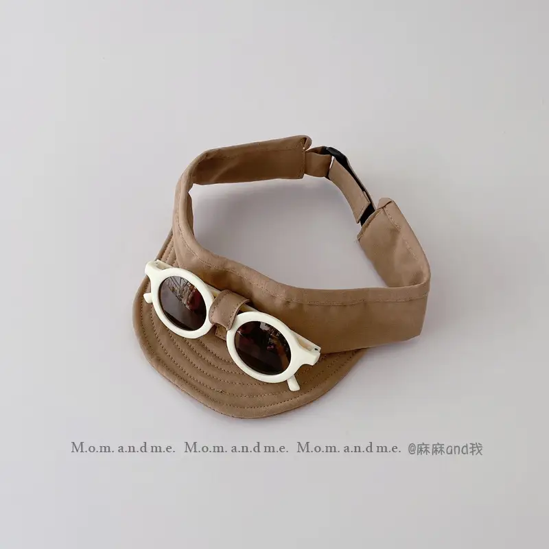 Baby Sunscreen Hat with Sunglasses Brown Adjustable Cap - Image 2