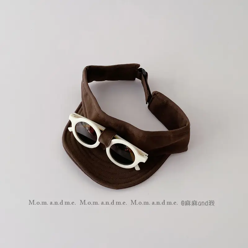 Baby Sunscreen Hat with Sunglasses Brown Adjustable Cap - Image 5