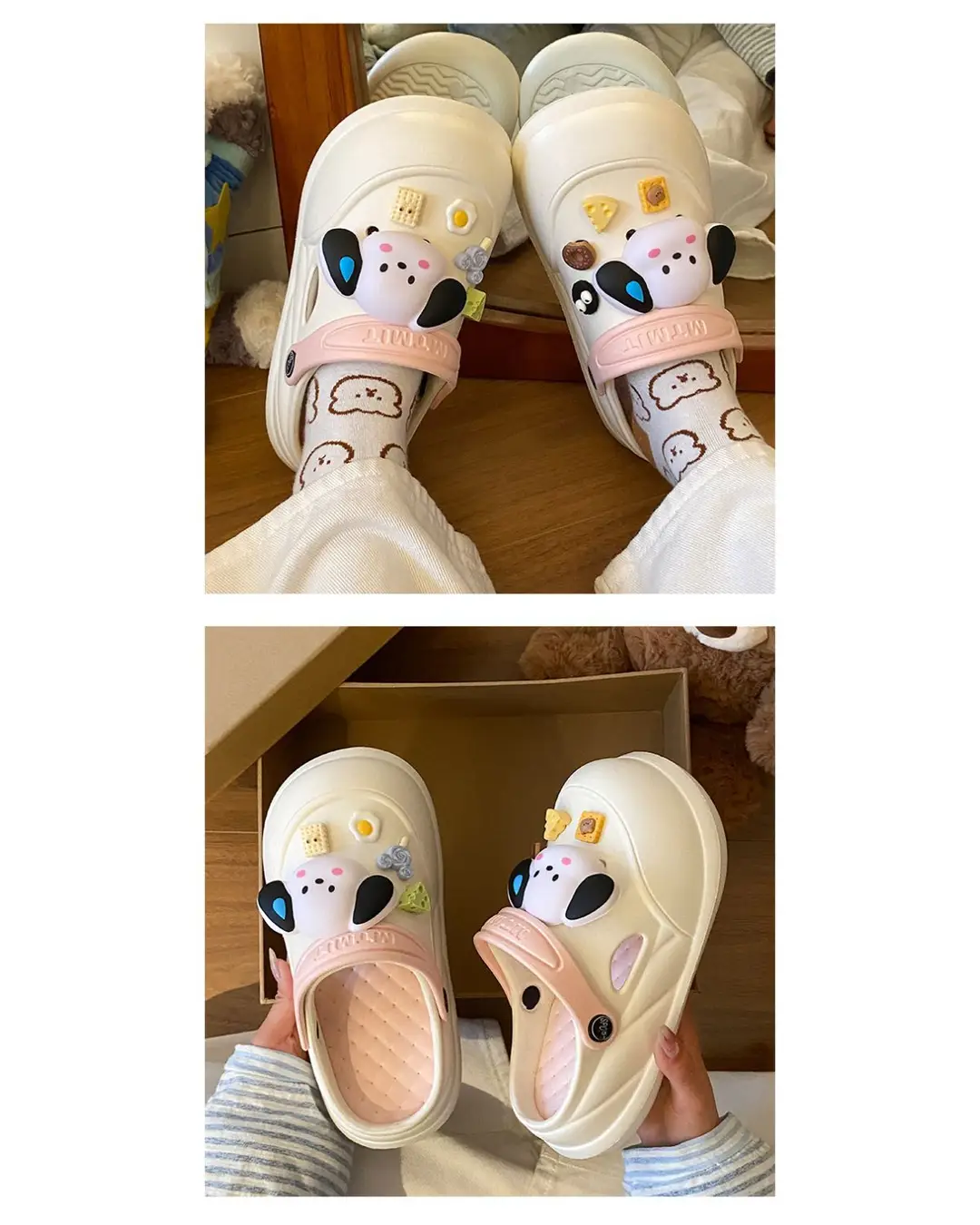 Cartoon Clogs for Women to Wear Outside, Versatile Thick-Soled Non-Slip Cold Sweat Removable Eva Cute Baotou Slippers for Dogs — feature 28