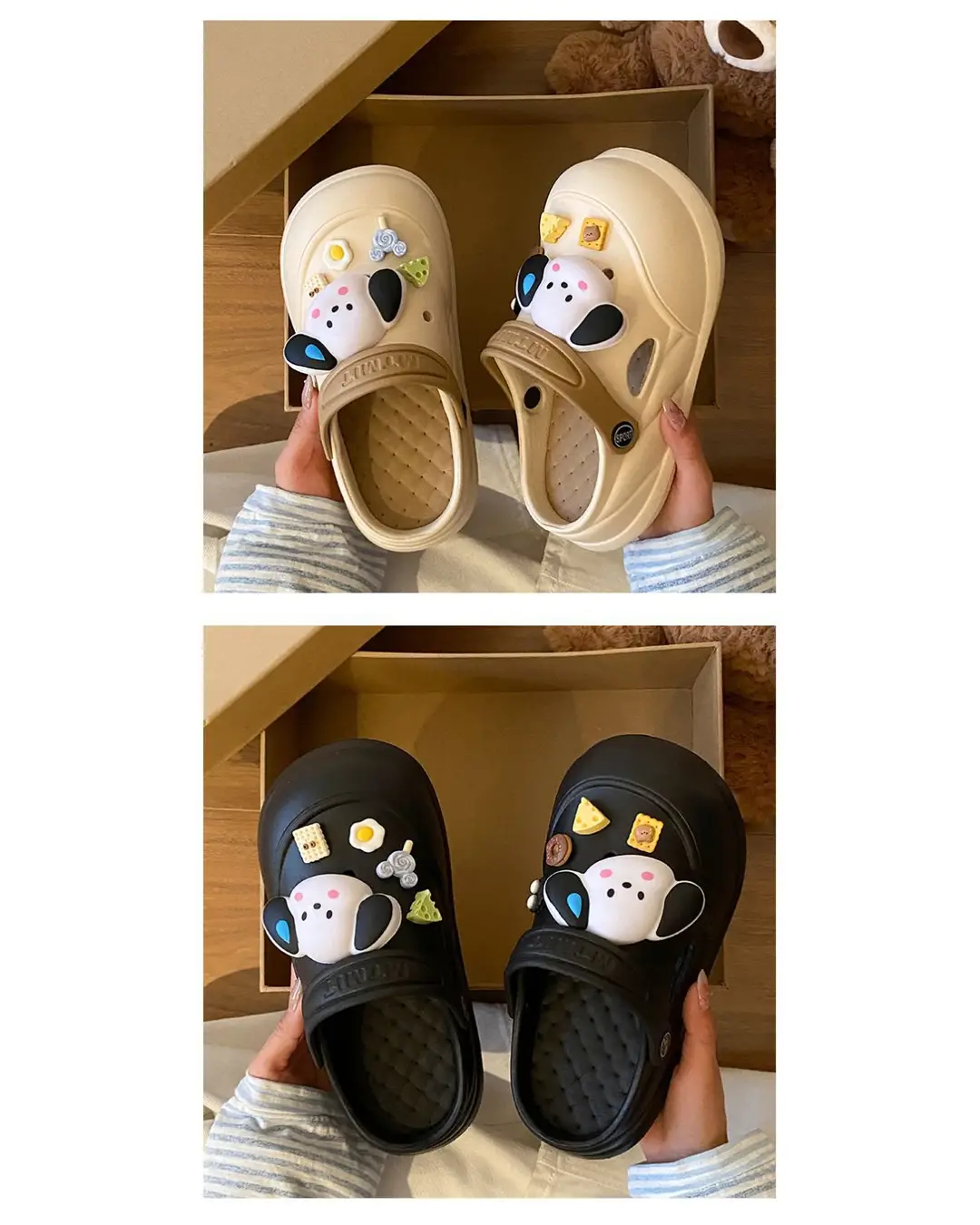 Cartoon Clogs for Women to Wear Outside, Versatile Thick-Soled Non-Slip Cold Sweat Removable Eva Cute Baotou Slippers for Dogs — feature 30