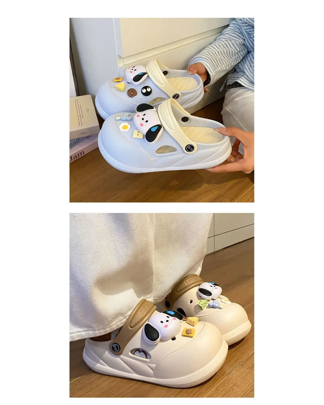 Cartoon Clogs for Women to Wear Outside, Versatile Thick-Soled Non-Slip Cold Sweat Removable Eva Cute Baotou Slippers for Dogs — feature 33