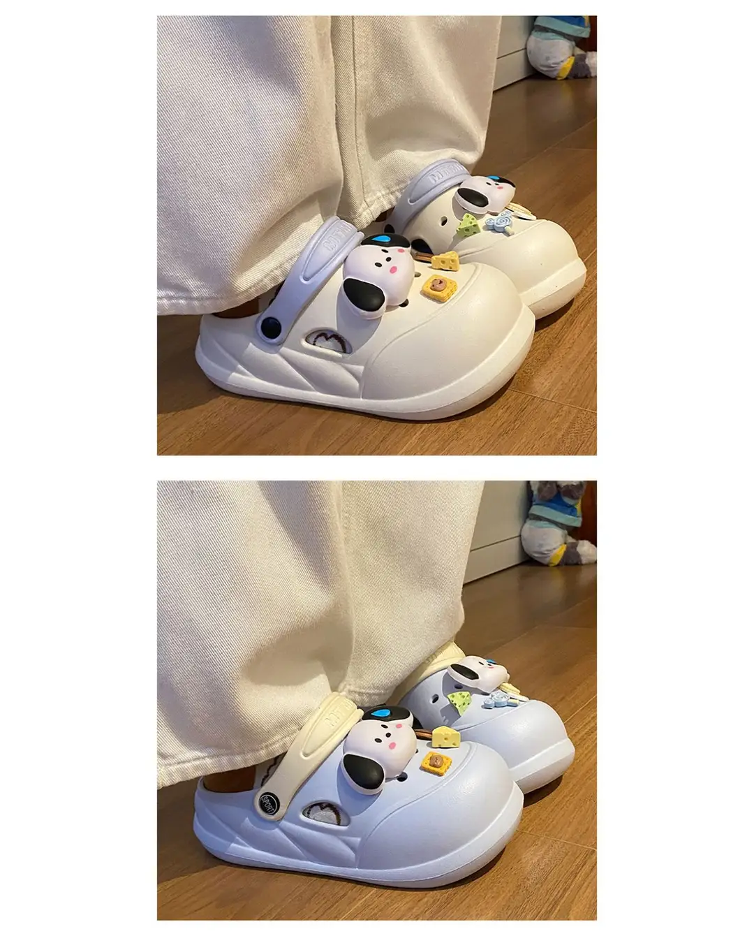 Cartoon Clogs for Women to Wear Outside, Versatile Thick-Soled Non-Slip Cold Sweat Removable Eva Cute Baotou Slippers for Dogs — feature 35