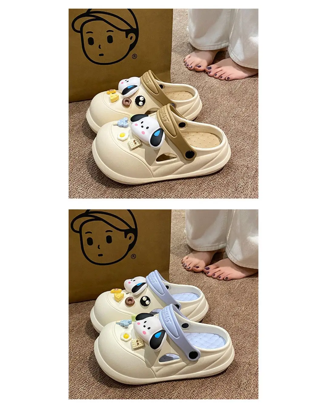 Cartoon Clogs for Women to Wear Outside, Versatile Thick-Soled Non-Slip Cold Sweat Removable Eva Cute Baotou Slippers for Dogs — feature 36