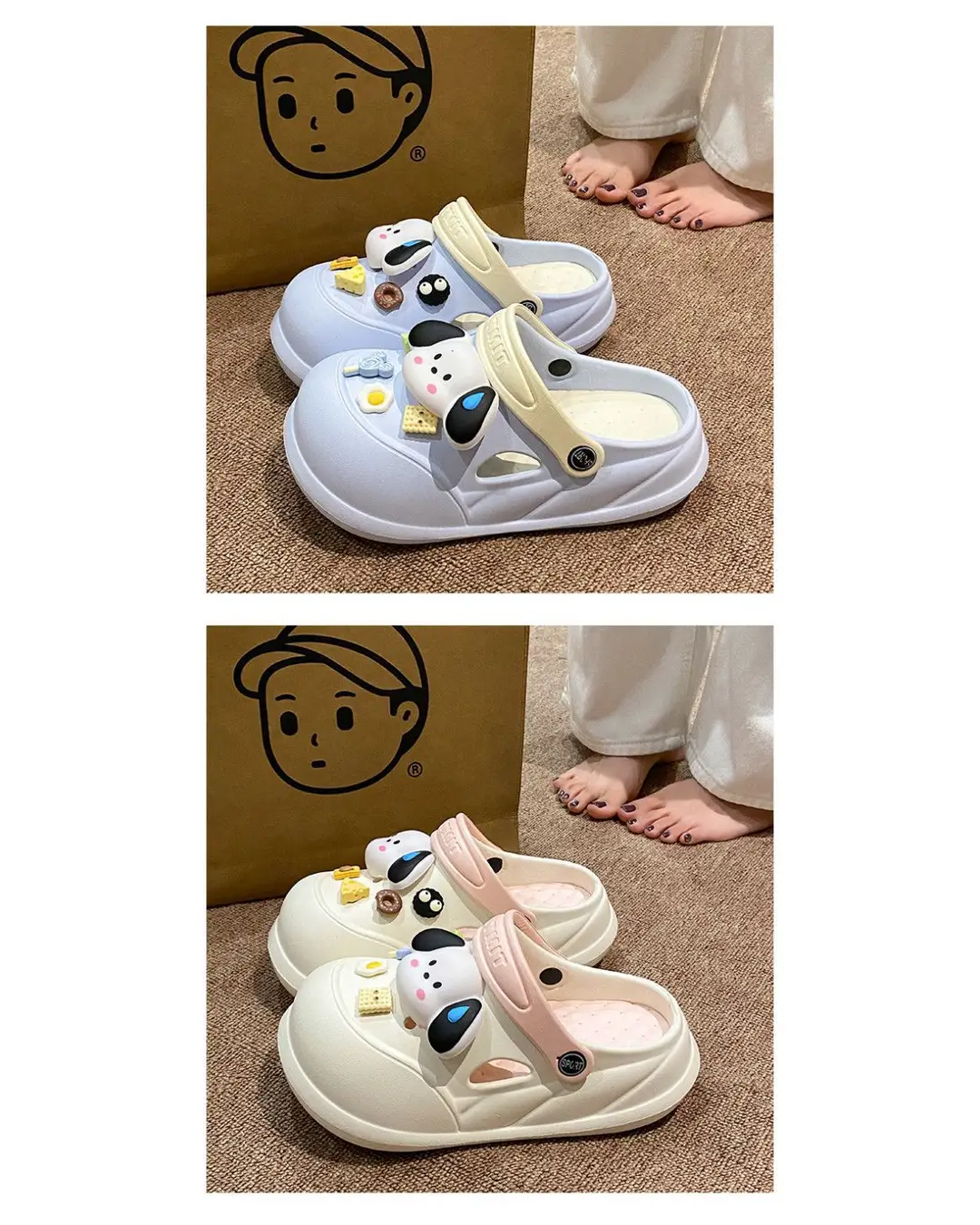 Cartoon Clogs for Women to Wear Outside, Versatile Thick-Soled Non-Slip Cold Sweat Removable Eva Cute Baotou Slippers for Dogs — feature 37