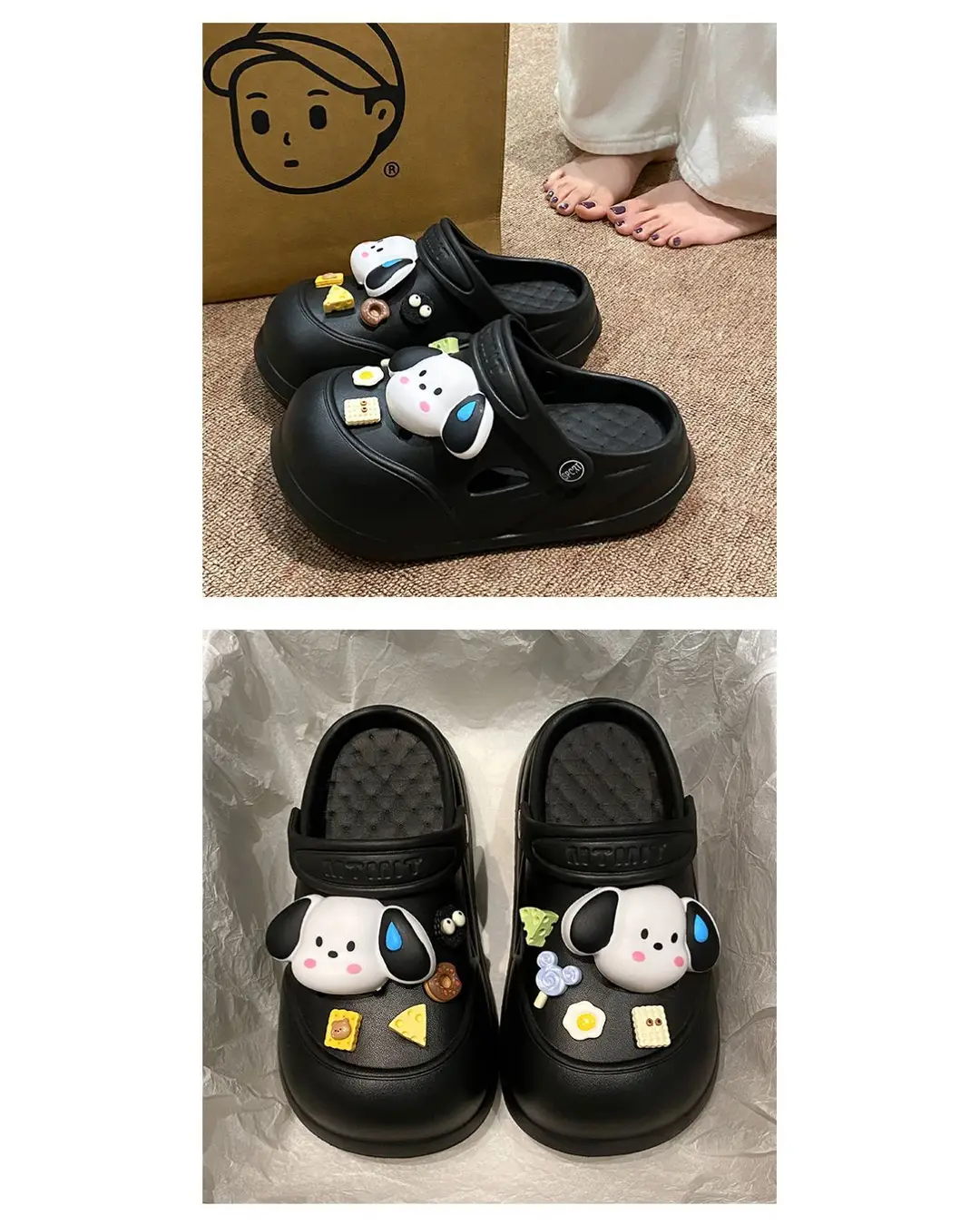 Cartoon Clogs for Women to Wear Outside, Versatile Thick-Soled Non-Slip Cold Sweat Removable Eva Cute Baotou Slippers for Dogs — feature 38