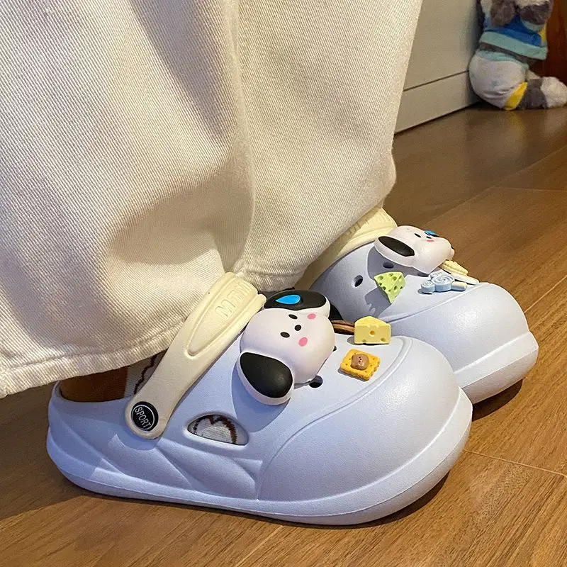 Cartoon Clogs for Women to Wear Outside, Versatile Thick-Soled Non-Slip Cold Sweat Removable Eva Cute Baotou Slippers for Dogs — feature 60