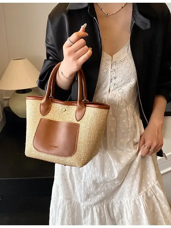 Women Straw Tote Bag Pink Red 2025 New Fashion - Image 5