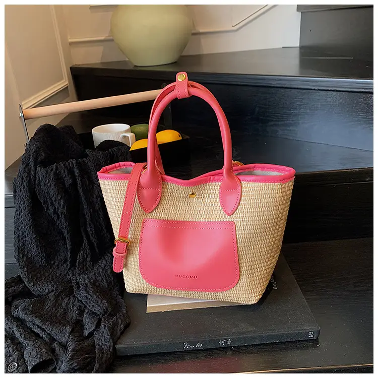 Women Straw Tote Bag Pink Red 2025 New Fashion — feature 21