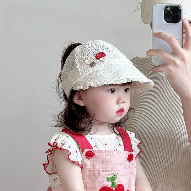 Baby Sunhat with Red Flower Cap Large Bristle - Image 4