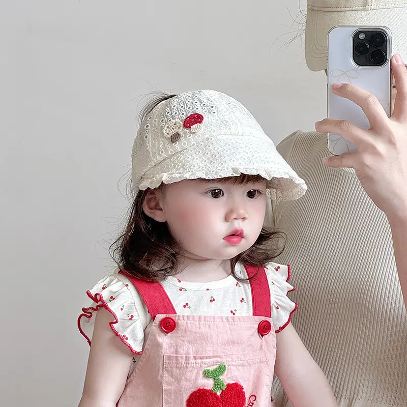 Baby Sunhat with Red Flower Cap Large Bristle - Image 5