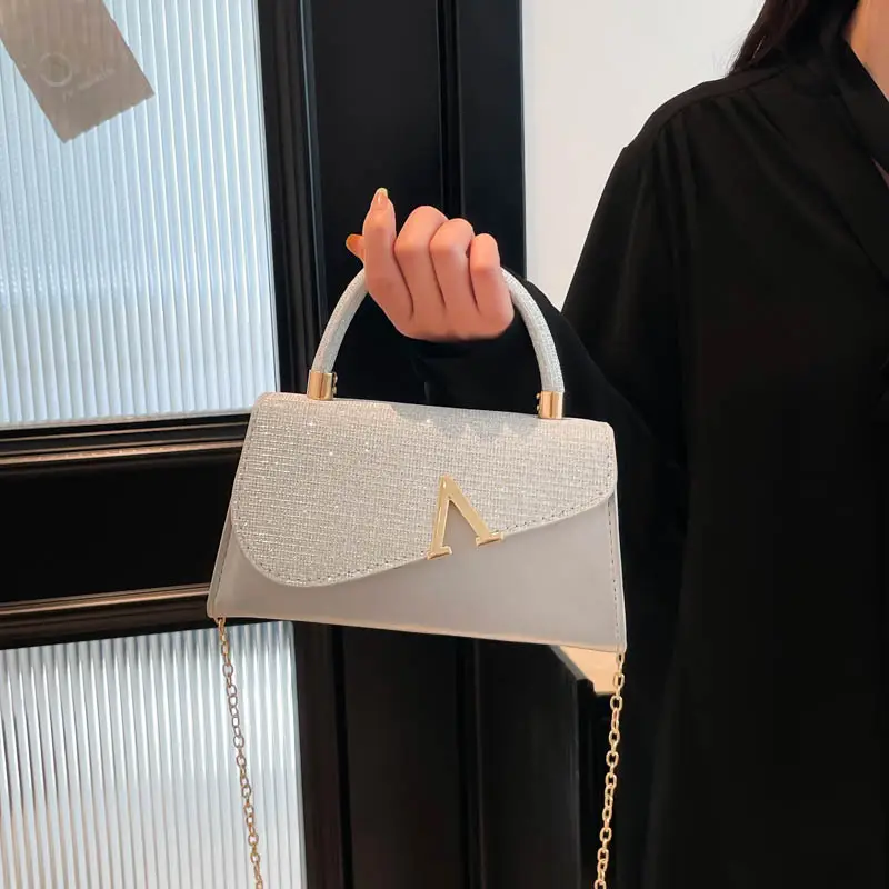 Women's Shiny Square Shoulder Bag with Chain Strap - Image 5