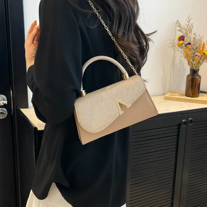 Women's Shiny Square Shoulder Bag with Chain Strap - Image 6