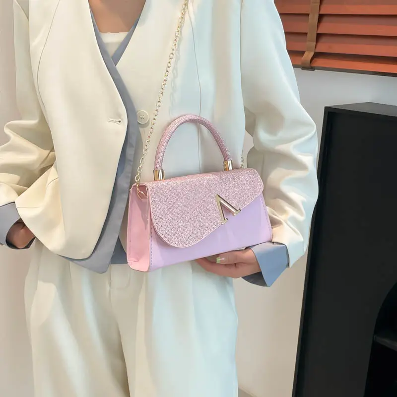 Women's Shiny Square Shoulder Bag with Chain Strap - Image 7