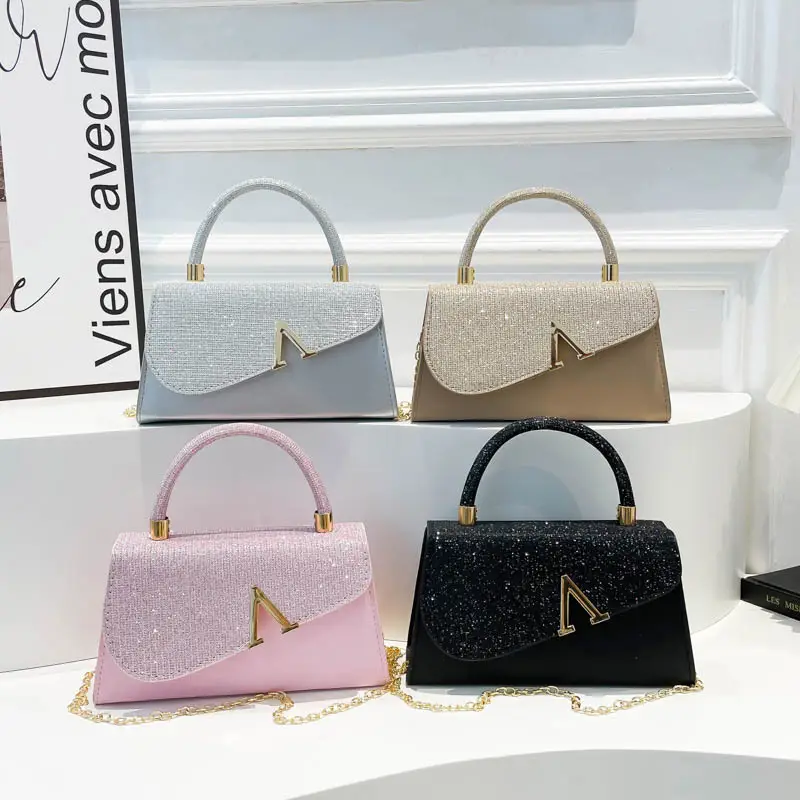 Women's Shiny Square Shoulder Bag with Chain Strap - Image 8
