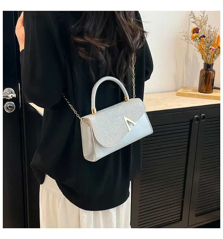 Women's Shiny Square Shoulder Bag with Chain Strap — feature 11