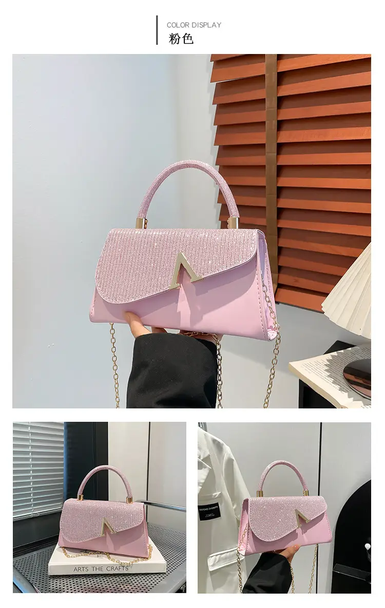 Women's Shiny Square Shoulder Bag with Chain Strap — feature 19