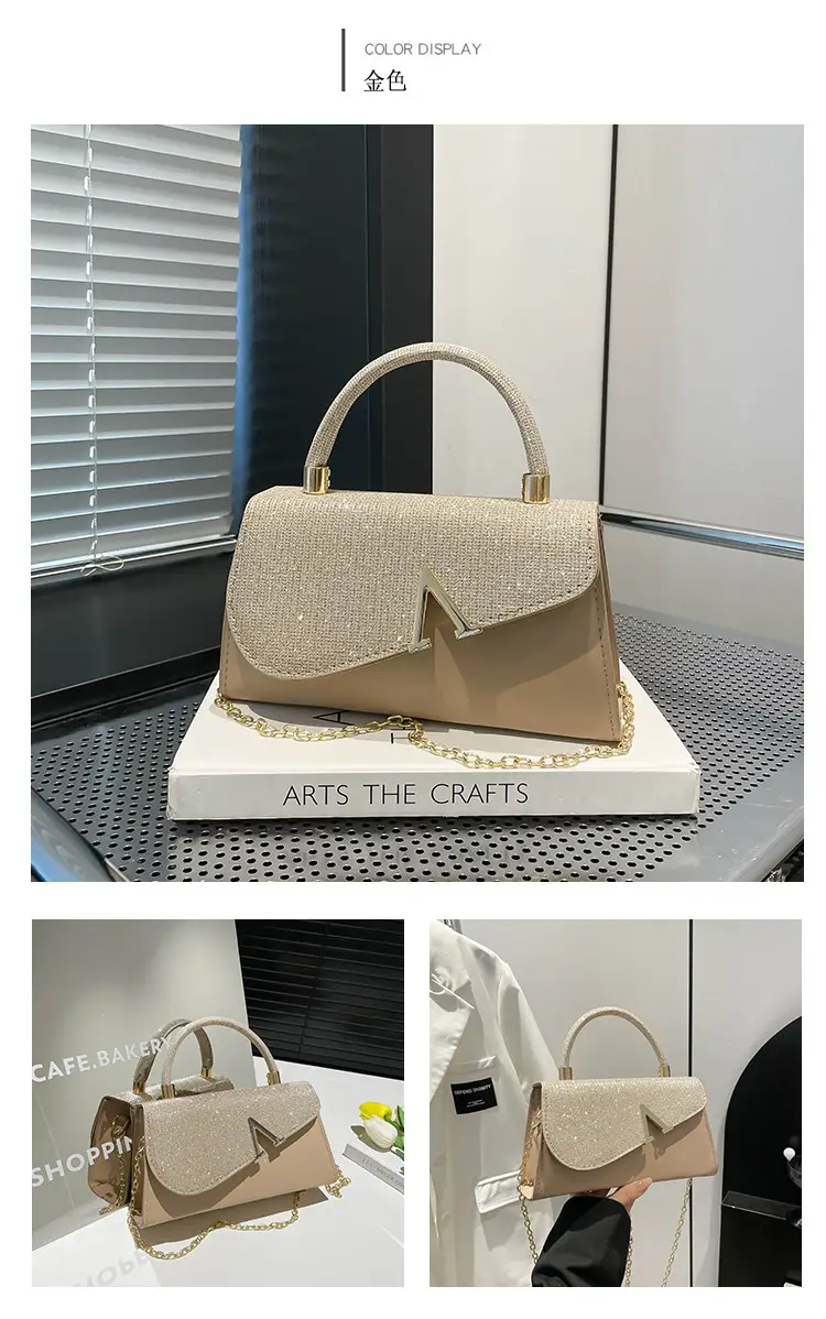 Women's Shiny Square Shoulder Bag with Chain Strap — feature 20