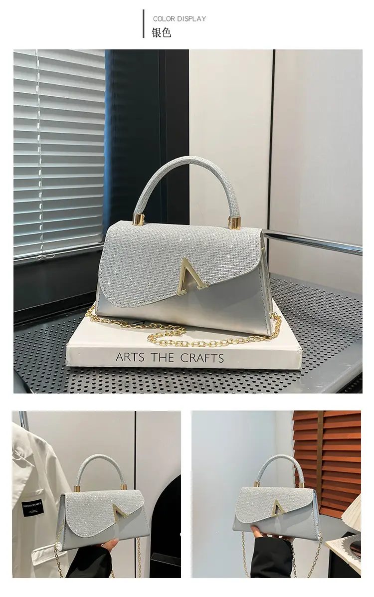 Women's Shiny Square Shoulder Bag with Chain Strap — feature 21
