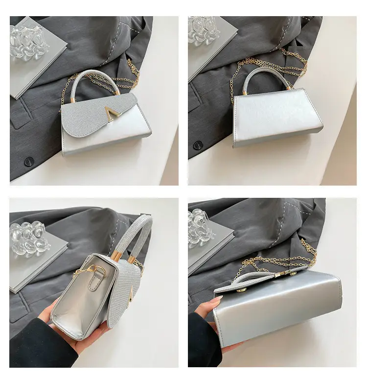 Women's Shiny Square Shoulder Bag with Chain Strap — feature 9