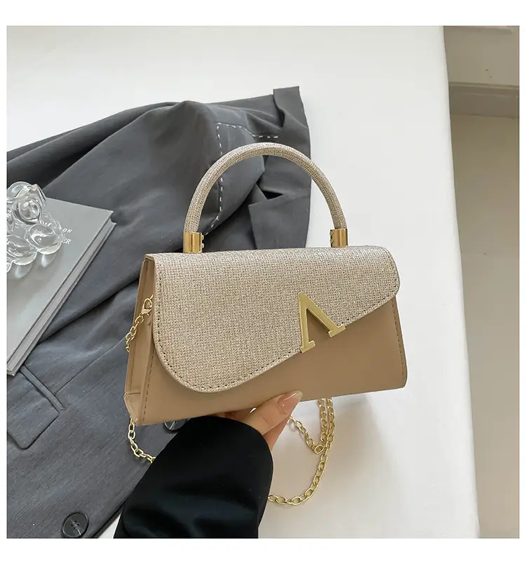Women's Shiny Square Shoulder Bag with Chain Strap - Image 2