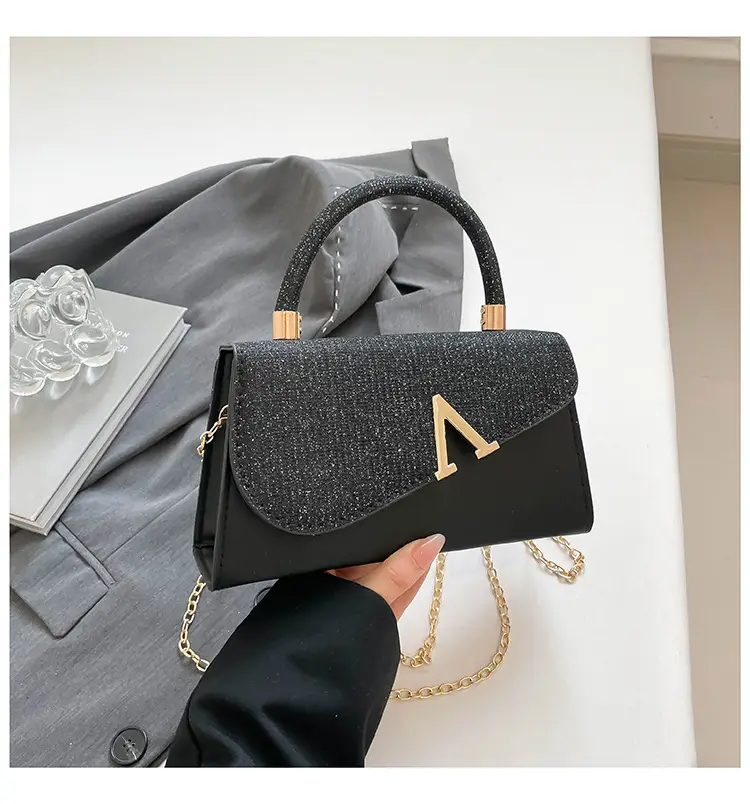 Women's Shiny Square Shoulder Bag with Chain Strap - Image 3