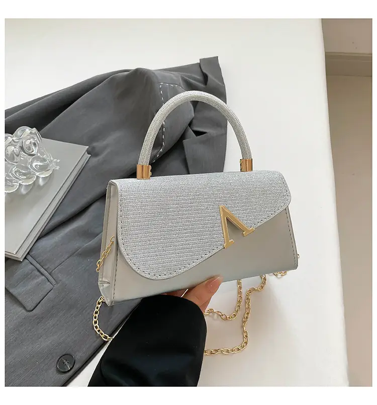 Women's Shiny Square Shoulder Bag with Chain Strap - Image 4