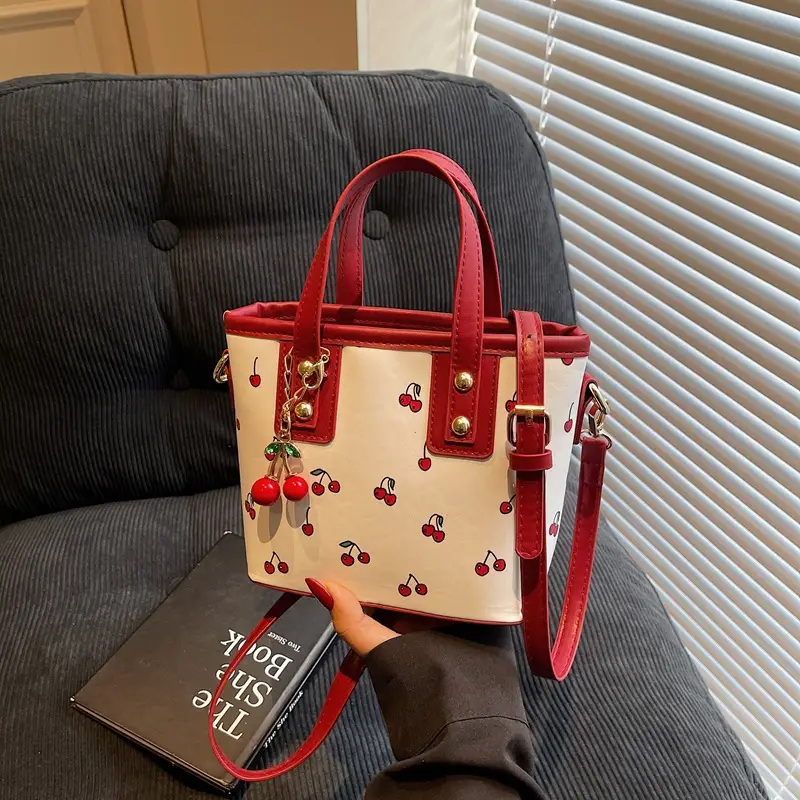 Cherry Print Women's Shoulder Messenger Bag Red White - Image 4