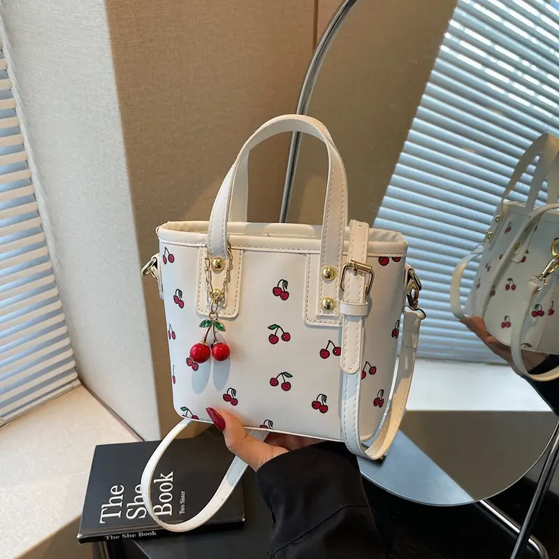 Cherry Print Women's Shoulder Messenger Bag Red White - Image 5