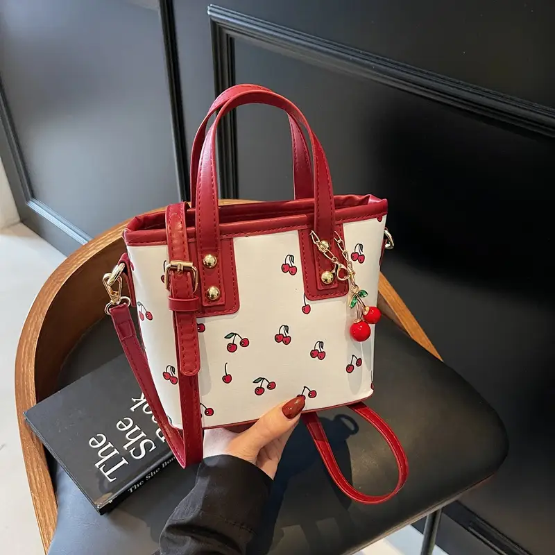Cherry Print Women's Shoulder Messenger Bag Red White - Image 6