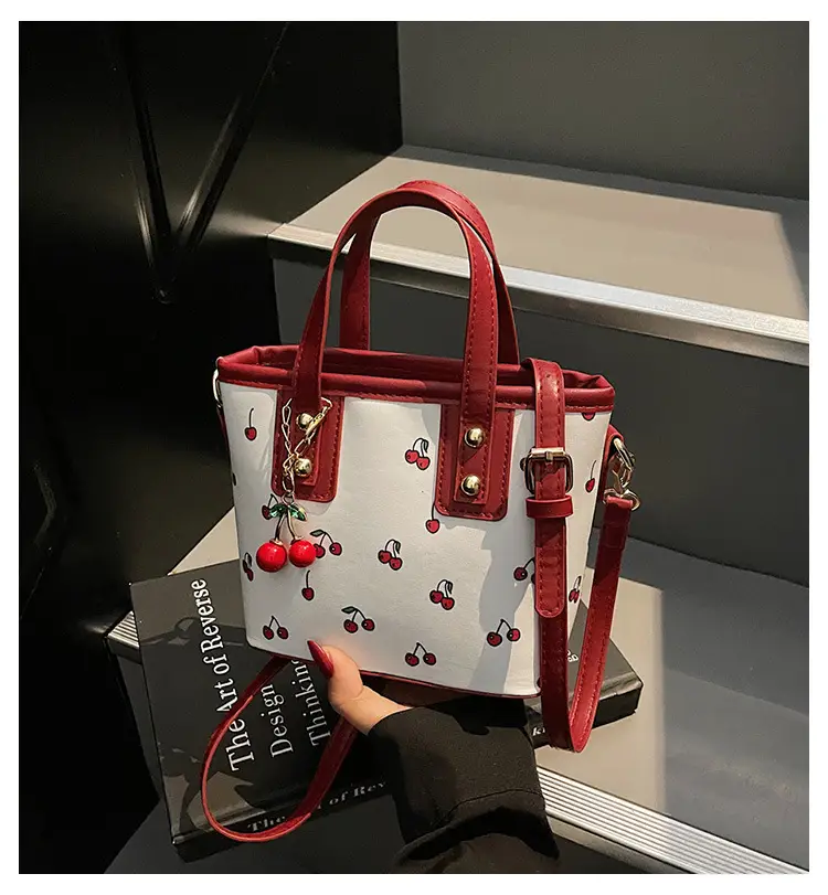 Cherry Print Women's Shoulder Messenger Bag Red White — feature 1