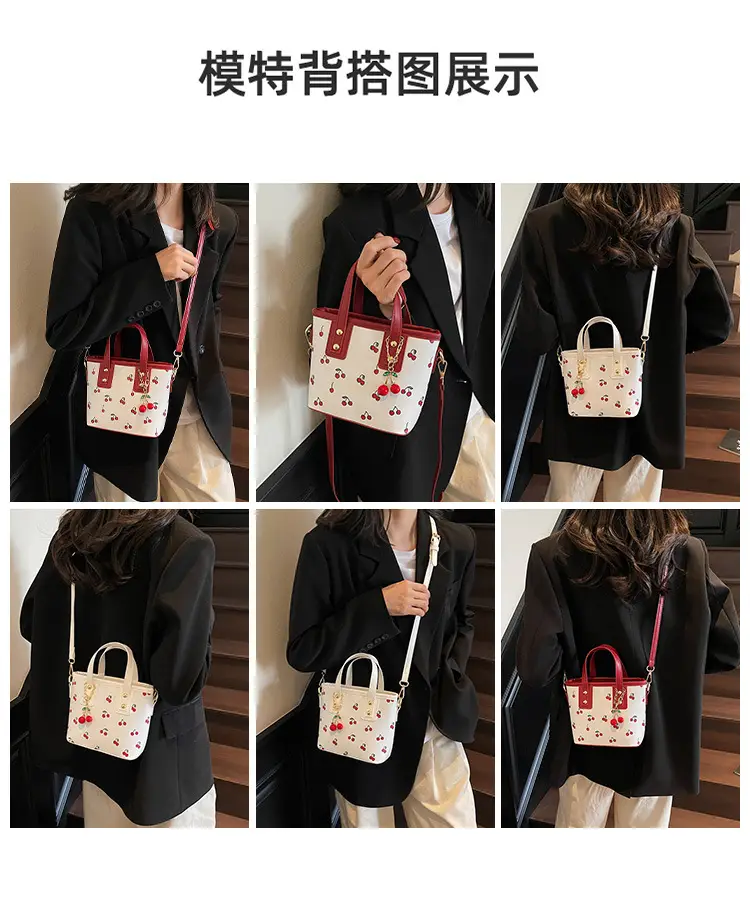 Cherry Print Women's Shoulder Messenger Bag Red White — feature 11