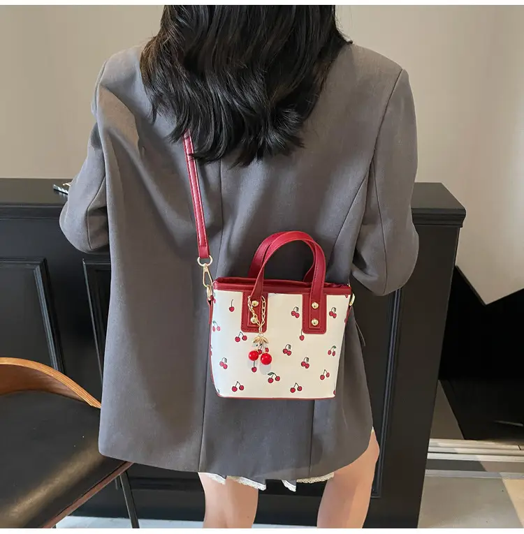 Cherry Print Women's Shoulder Messenger Bag Red White — feature 19