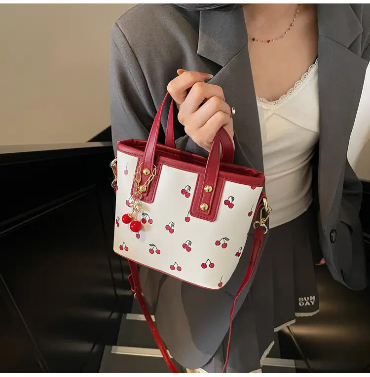 Cherry Print Women's Shoulder Messenger Bag Red White — feature 20