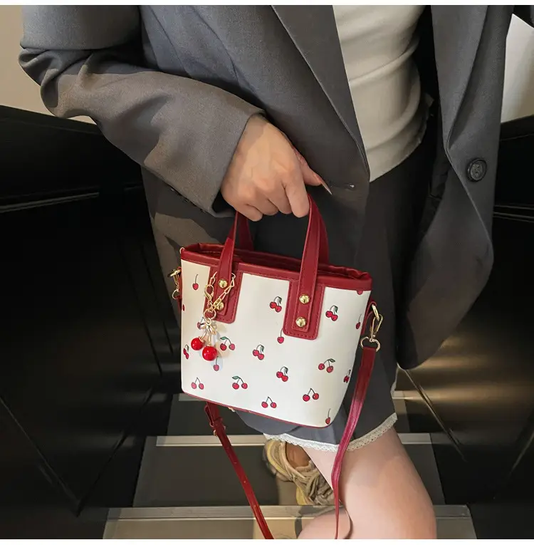 Cherry Print Women's Shoulder Messenger Bag Red White — feature 21