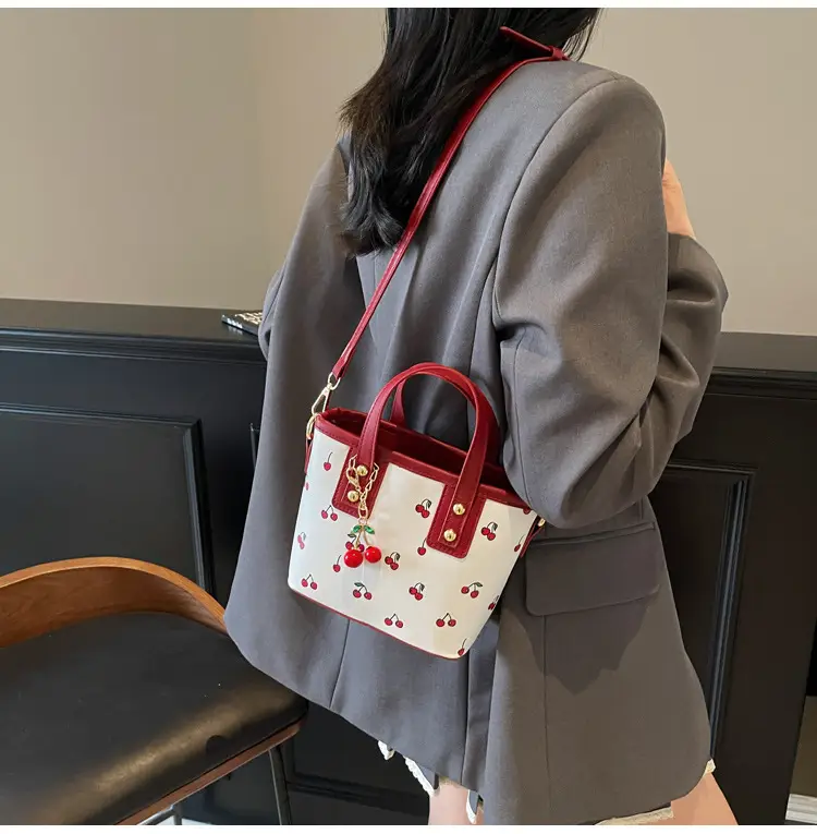 Cherry Print Women's Shoulder Messenger Bag Red White — feature 22