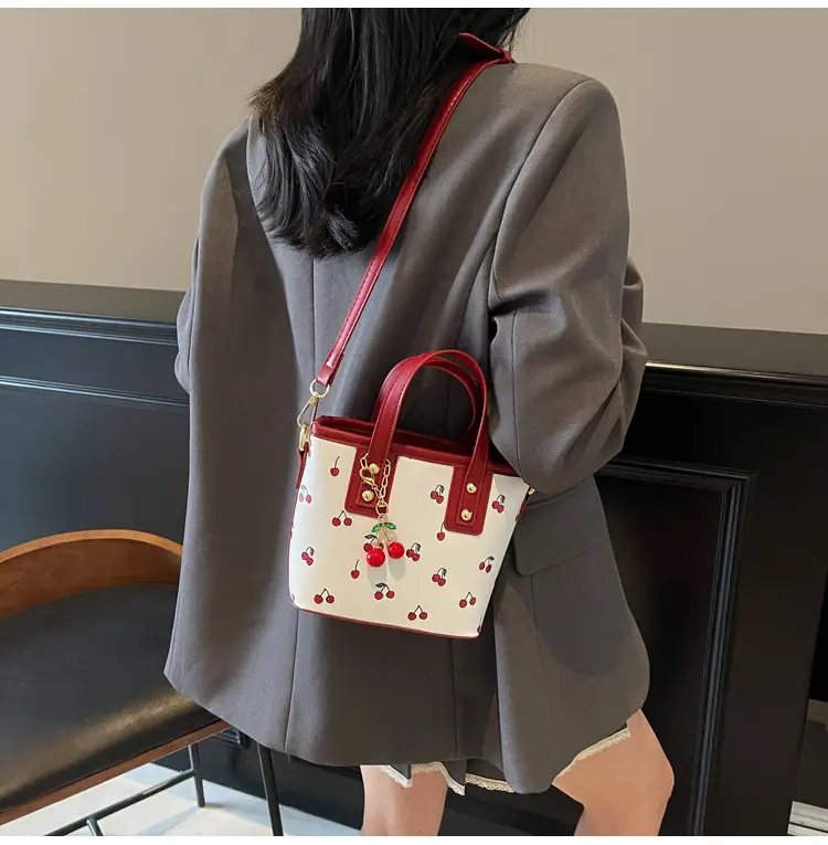 Cherry Print Women's Shoulder Messenger Bag Red White — feature 23