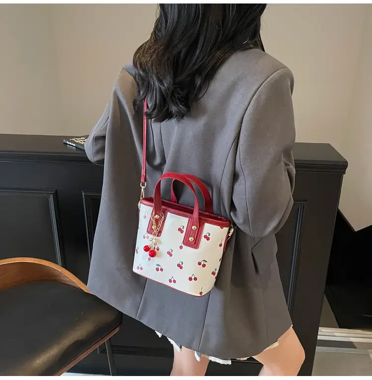 Cherry Print Women's Shoulder Messenger Bag Red White — feature 24