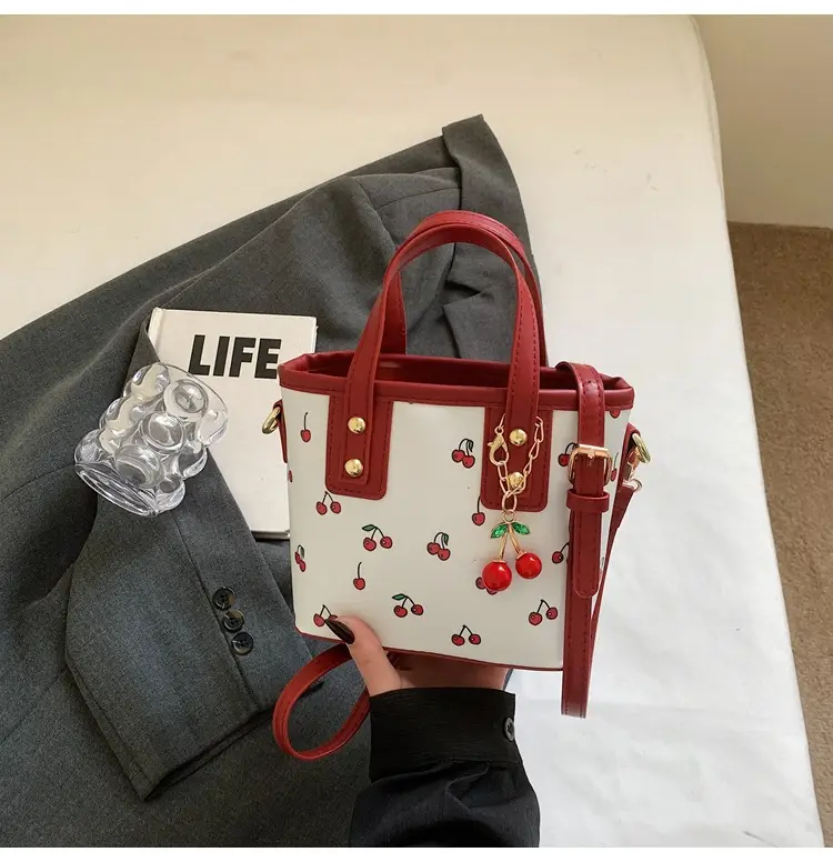 Cherry Print Women's Shoulder Messenger Bag Red White — feature 25