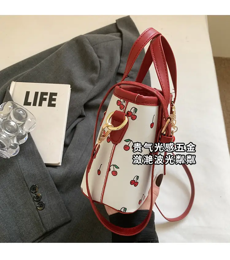 Cherry Print Women's Shoulder Messenger Bag Red White — feature 4