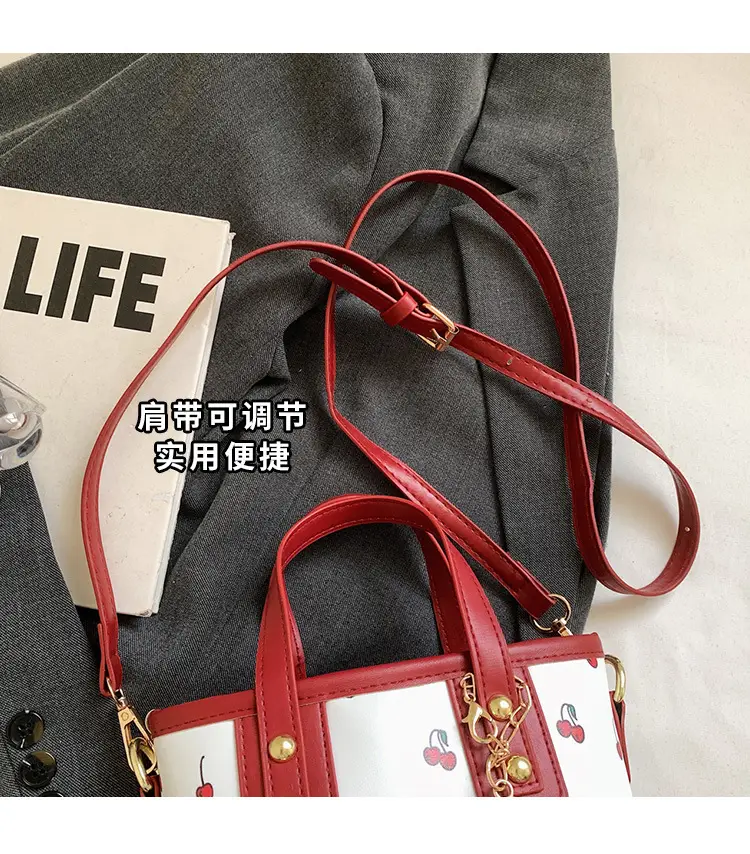 Cherry Print Women's Shoulder Messenger Bag Red White — feature 5