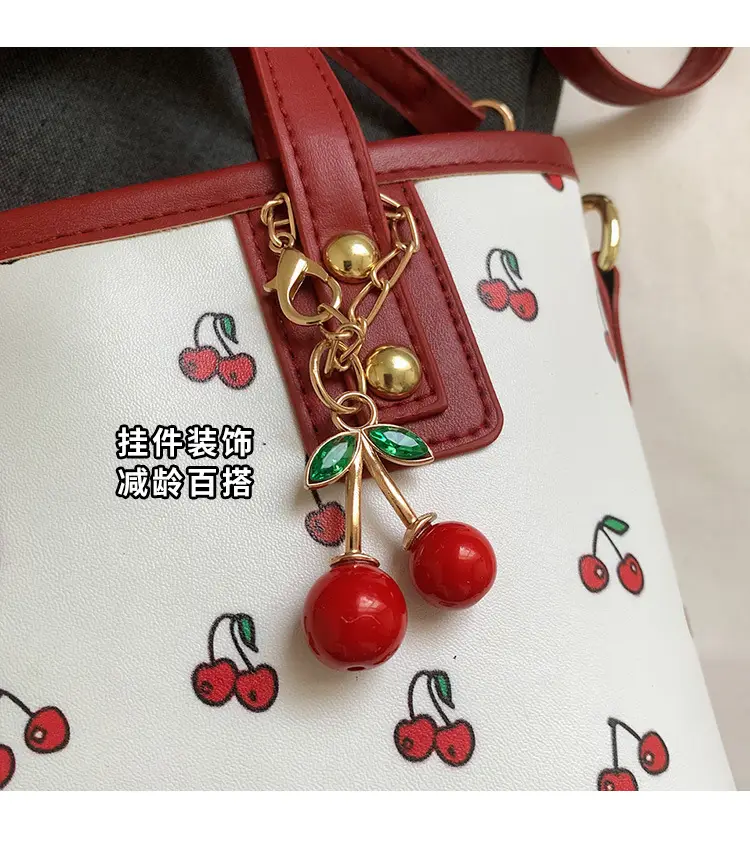 Cherry Print Women's Shoulder Messenger Bag Red White — feature 9