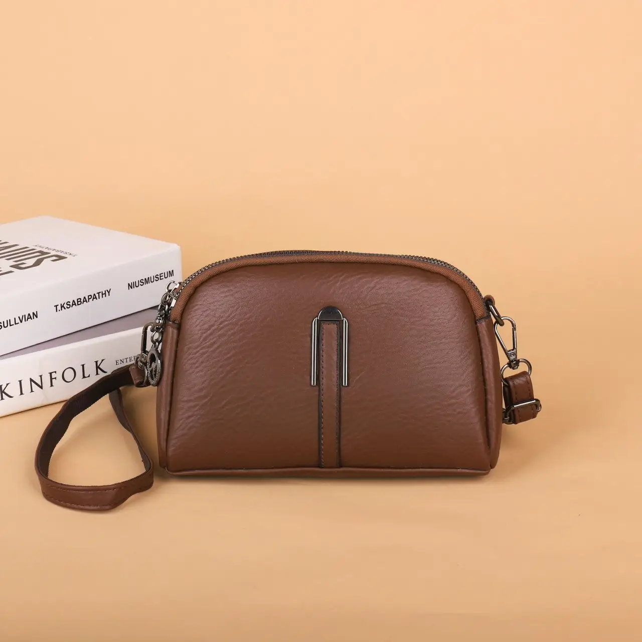 Black Women's Crossbody Bag with Gold Plated Zipper - Image 4