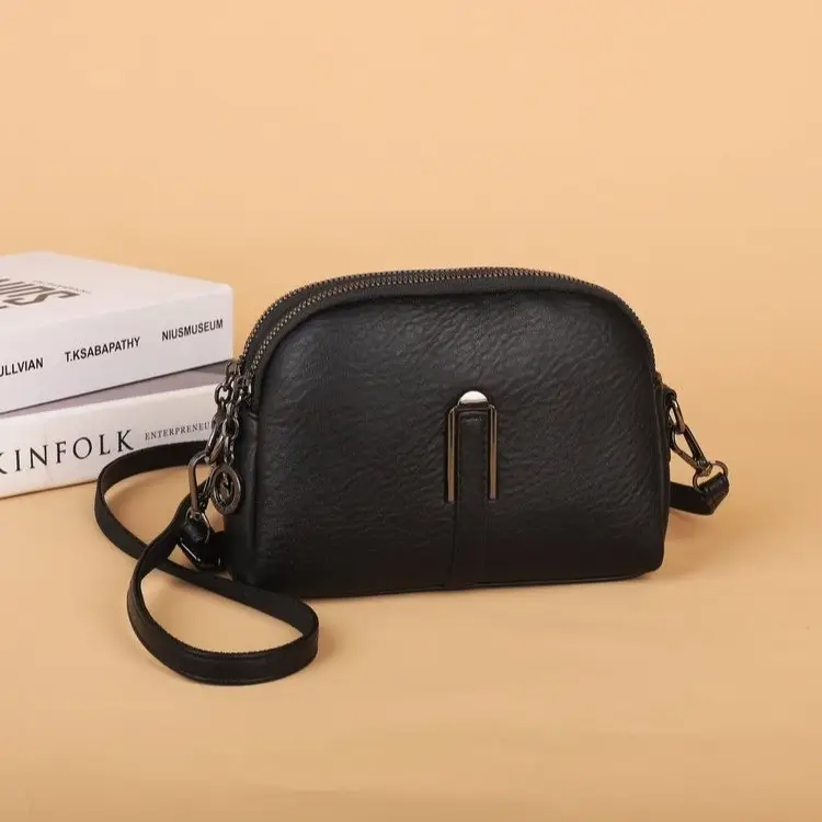 Black Women's Crossbody Bag with Gold Plated Zipper - Image 5