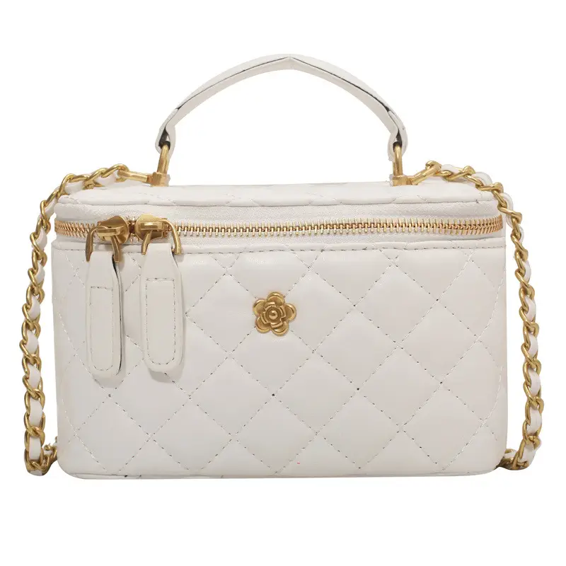 White Quilted Chain Crossbody Bag for Women - Image 13