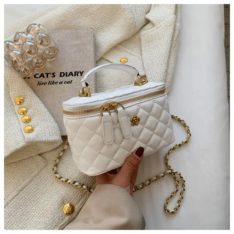 White Quilted Chain Crossbody Bag for Women - Image 2