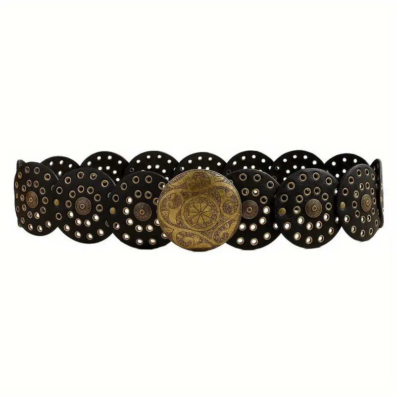 White Faux Leather Belt with Vintage Rivet Stitching and Pom Pom - Image 2