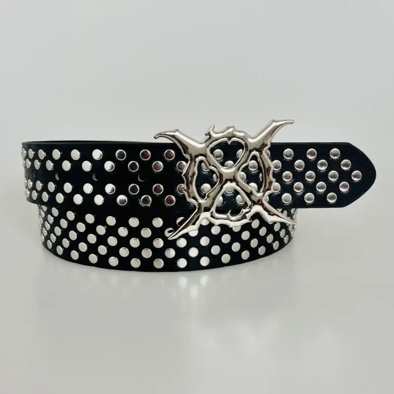 White Faux Leather Belt with Vintage Rivet Stitching and Pom Pom - Image 27